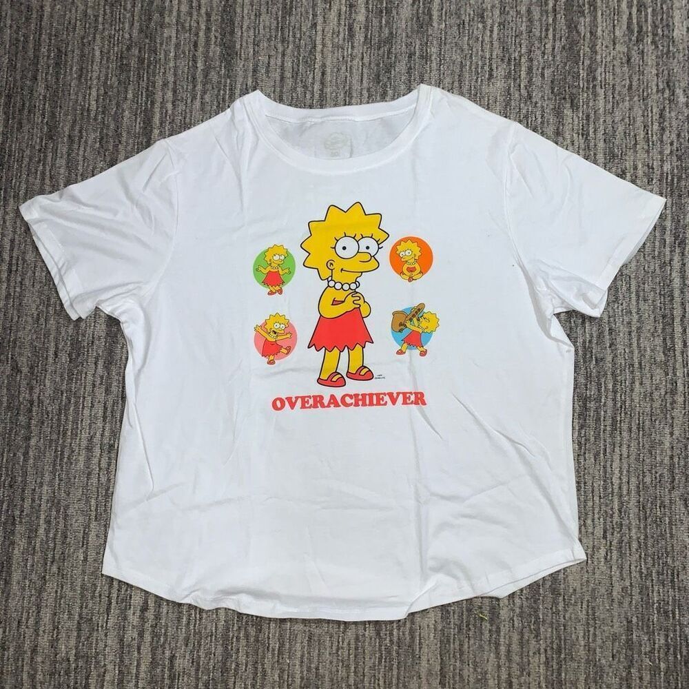 The Simpsons Women's 2XL XXL Overachiever Lisa Simpson White Tshirt Top